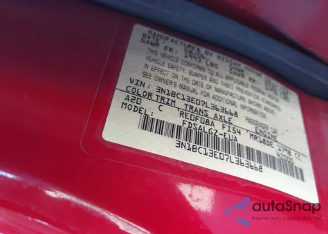 2007 Nissan Versa 1.8Sl from USA, damaged, VIN 3N1BC13E07L363668